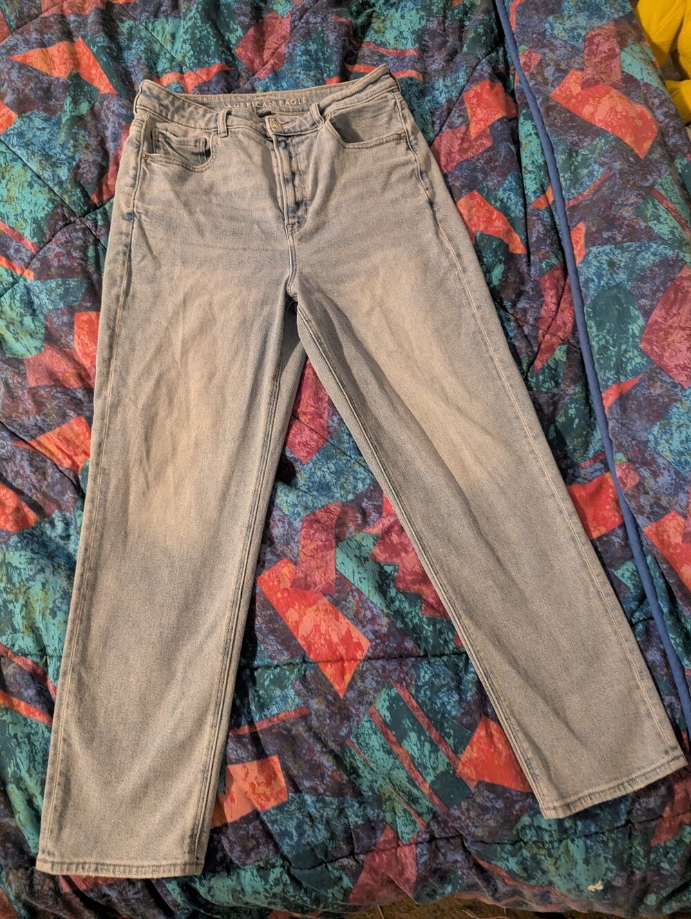 American Eagle Jean Women Size 10 Light Blue Mom Straight High Rise Stretch Y2k